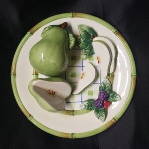 Ganz Bella Casa Ceramic Fruit Design Plate, Pears on Green Trimmed Pl…